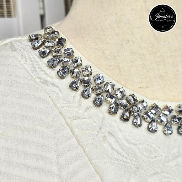 Rhyme Los Angeles Cream Floral & Herringbone Rhinestone Embellished Blouse M - Picture 6 of 16